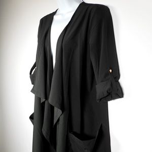 NWT Ya Los Angeles S Black Draped Open Front Duster Kimono Jacket Coat